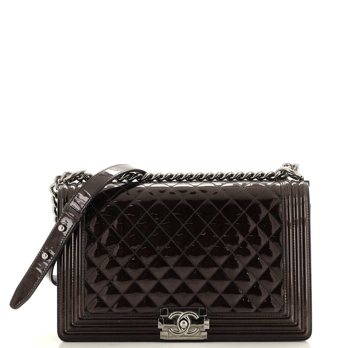CHANEL Boy Flap Bag Quilted Patent New Medium