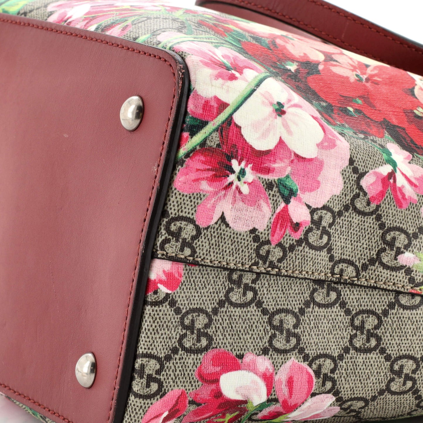 Signature Fold Over Tote Blooms Print GG Coated Canvas Medium