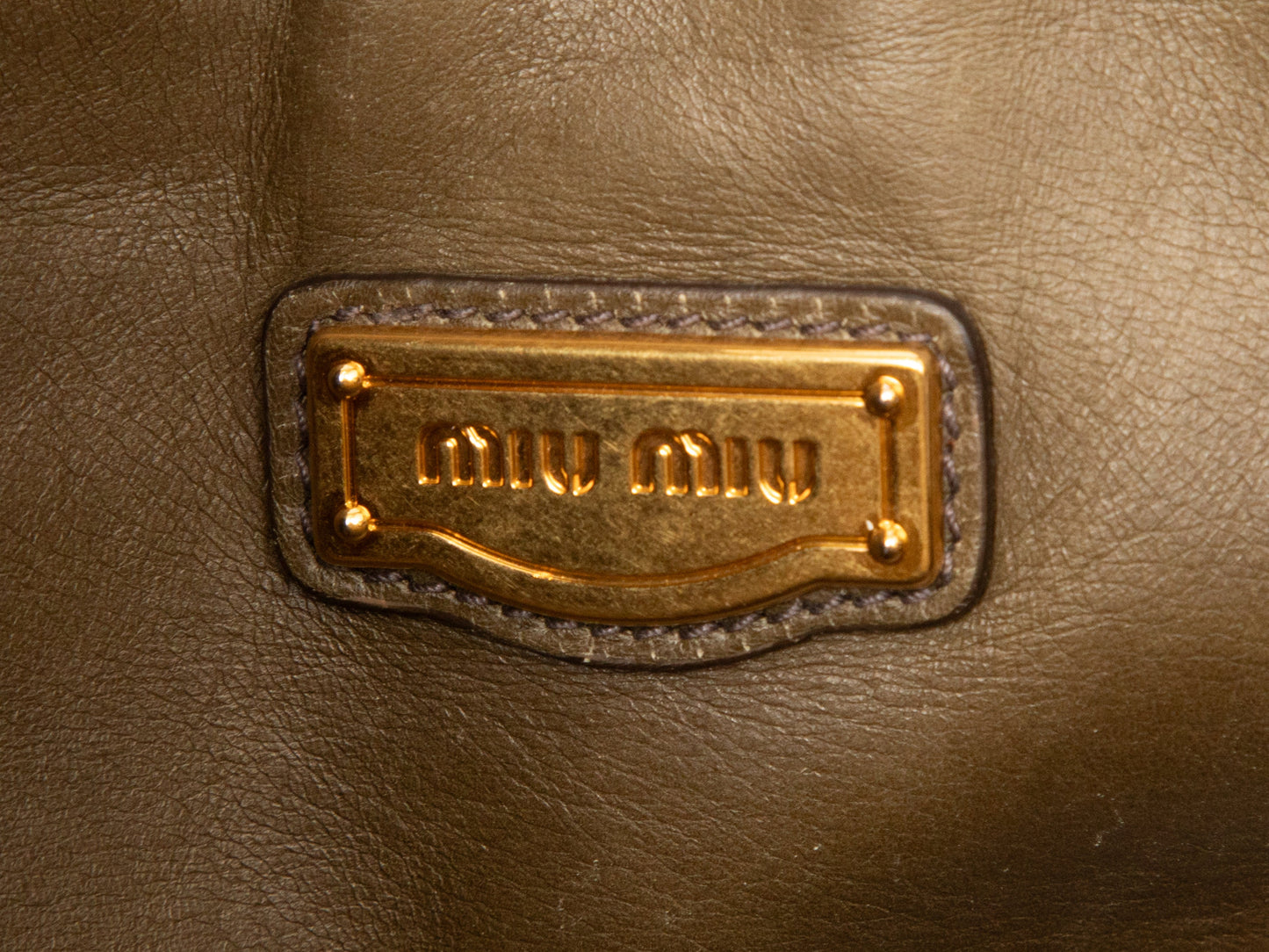 Olive Miu Miu Leather Tote Bag