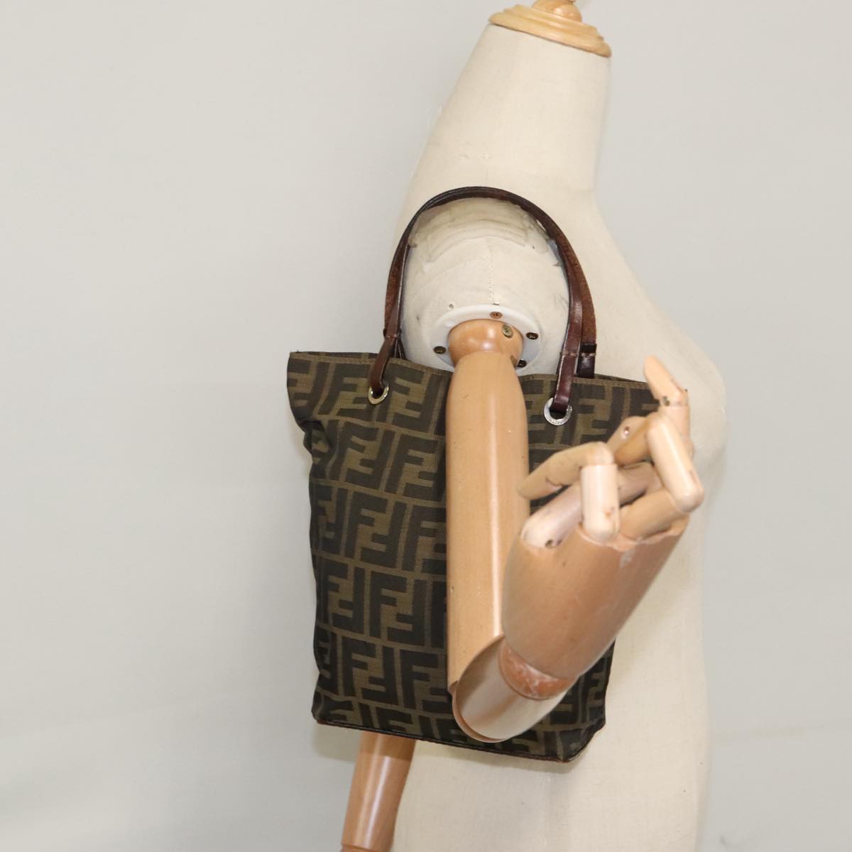 FENDI Zucca Canvas Hand Bag Brown Black 102027