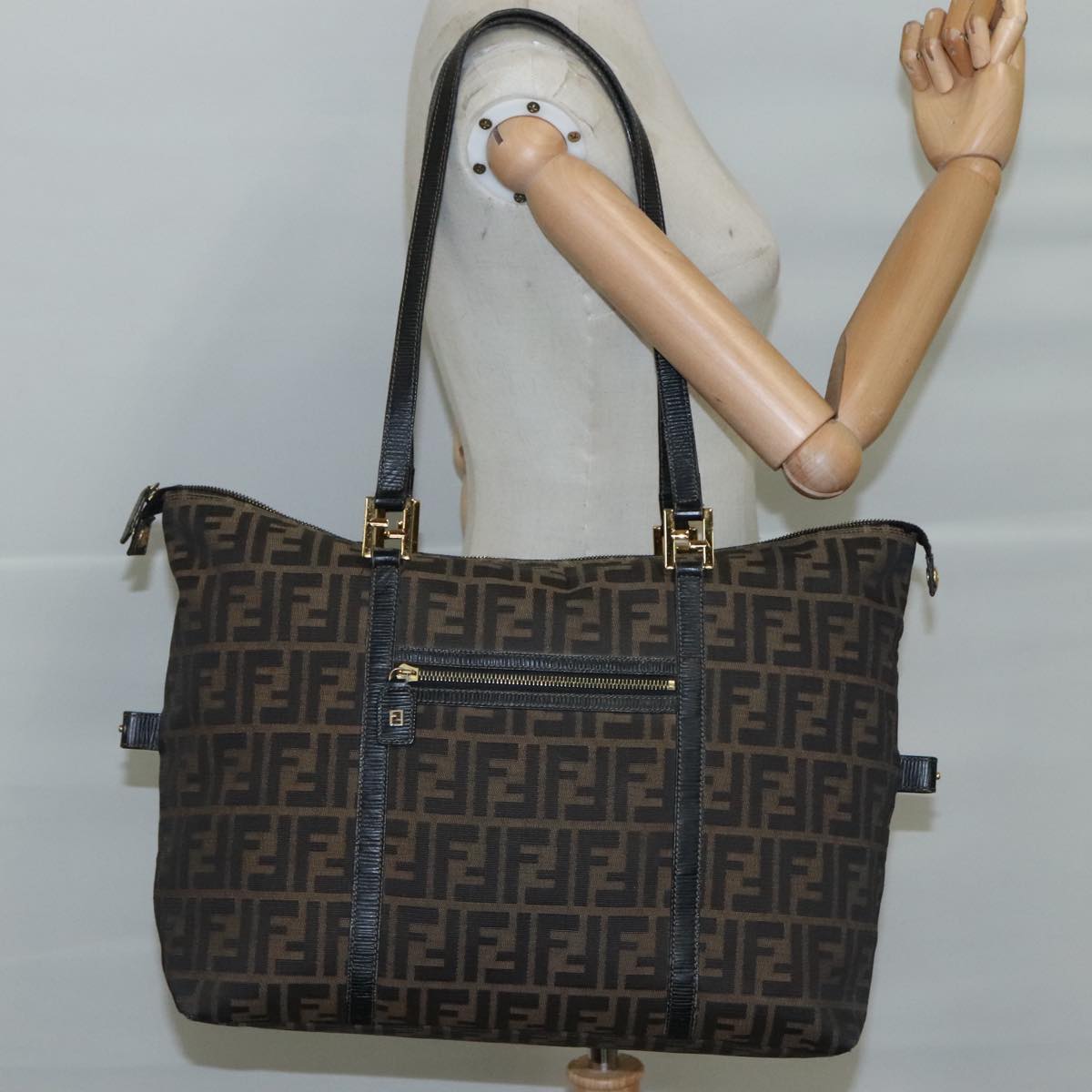 FENDI Zucca Canvas Shoulder Bag Brown Black 106963