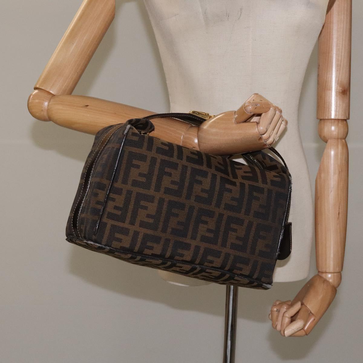 FENDI Zucca Canvas Vanity pouch Hand Bag Nylon Brown Black gold 110437