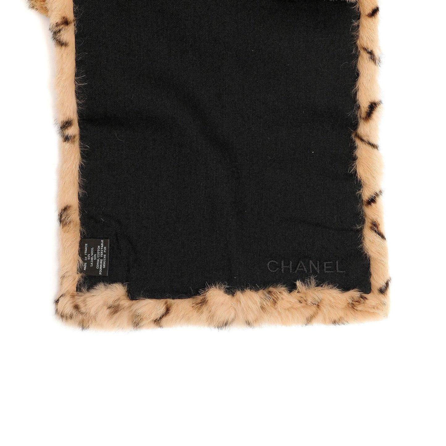 Chanel Beige Black Diamond Pattern Mink Scarf