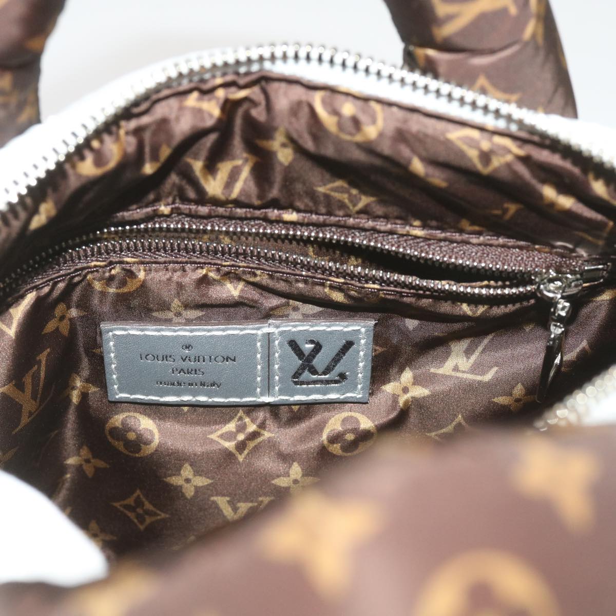Silver Synthetic Shoulder Bag with Adjustable Strap and Dust Bag