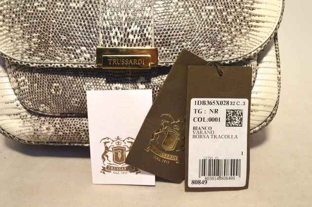 Trussardi Grey and White Ring Lizard Messenger Shoulder Bag