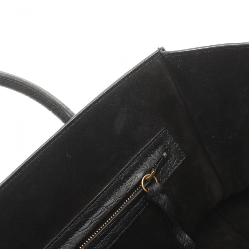 Celine Luggage Phantom Black Croc Embossed Leather Handbag Tote Bag Medium