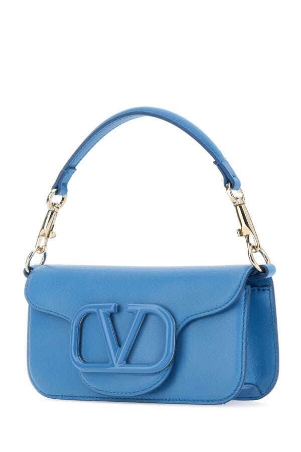 Valentino Garavani Woman Cerulean Blue Leather Small Locã² Handbag