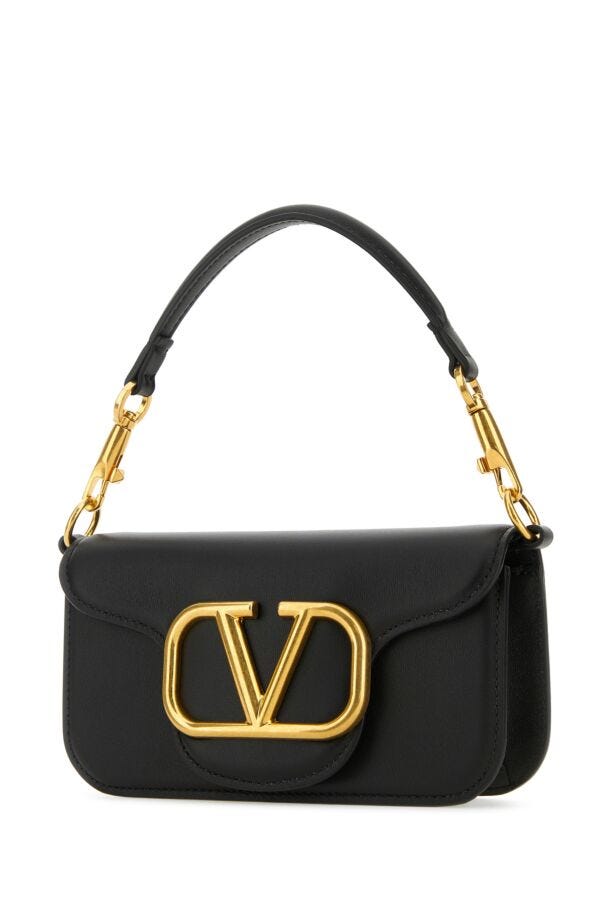 Valentino Garavani Woman Black Leather Small Locã² Handbag