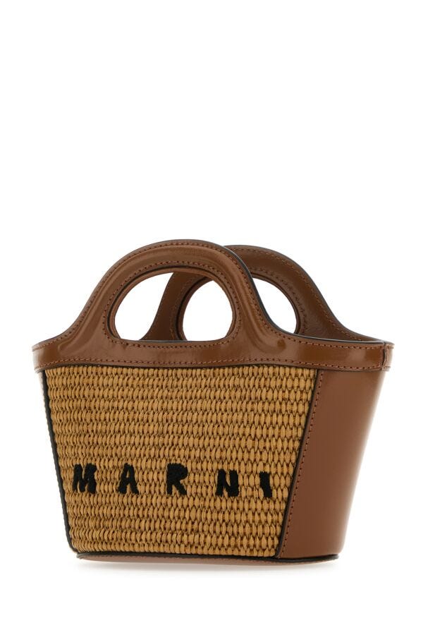 Marni Woman Two-Tone Leather And Straw Tropicalia Handbag