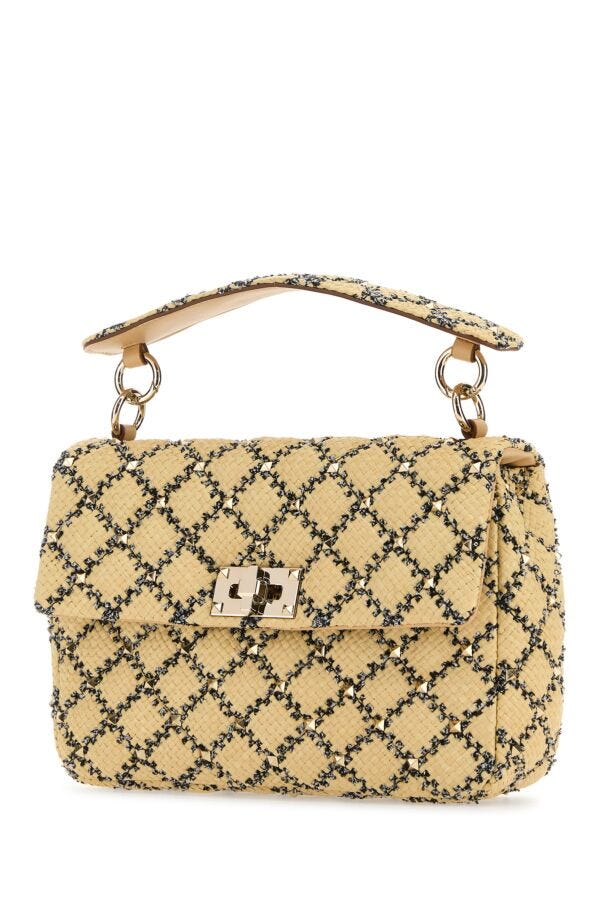 Valentino Garavani Woman Raffia Rockstud Handbag