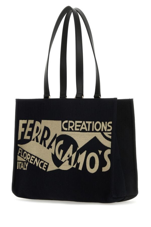 Salvatore Ferragamo Woman Black Canvas Shopping Bag
