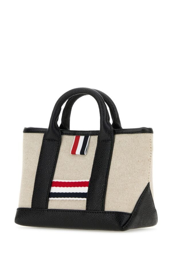 Thom Browne Woman Sand Canvas Micro Rwb-Stripe Handbag