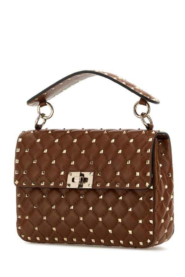Valentino Garavani Woman Brown Nappa Leather Medium Rockstud Spike Handbag
