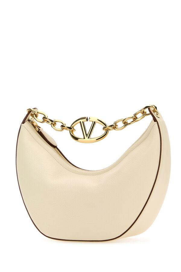 Valentino Garavani Woman Ivory Leather Small Hobo Vlogo Moon Handbag