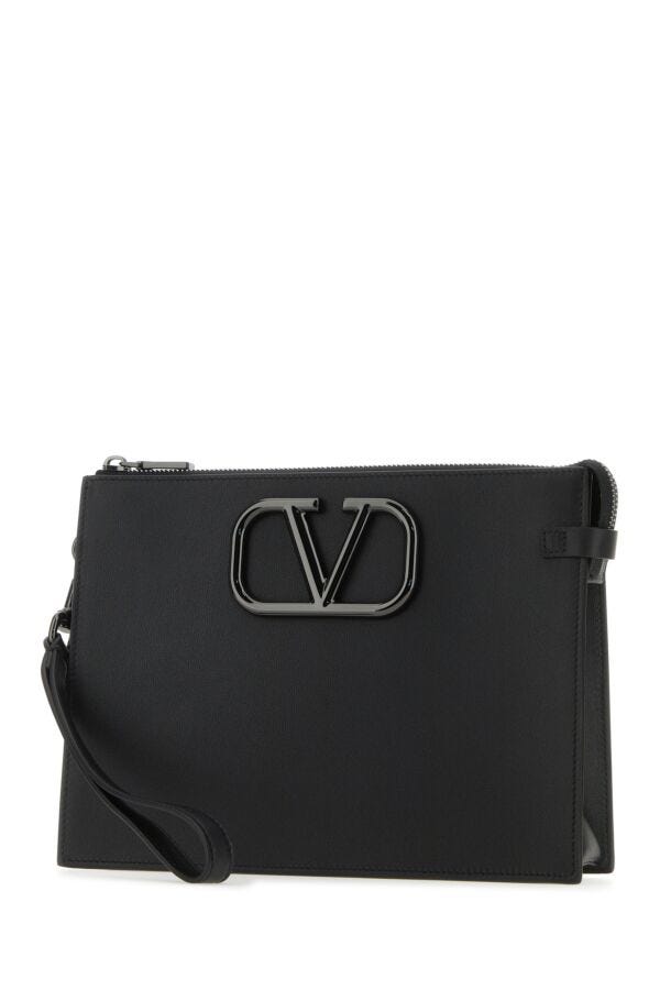 Valentino Garavani Man Black Leather Vlogo Clutch