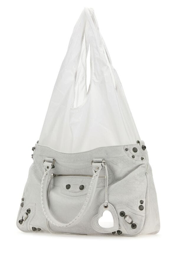 Balenciaga Woman White Leather Neo Cagole Xl Plus Shopping Bag