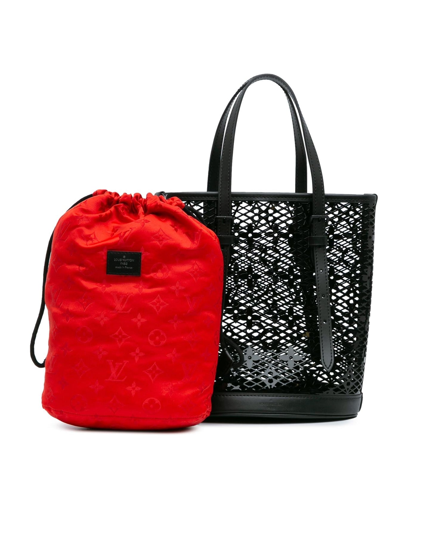 Monogram Lace Bucket PM with Adjustable Straps and Fabric Pouch