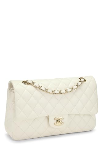 Chanel, White Quilted Lambskin Classic Double Flap Medium, White