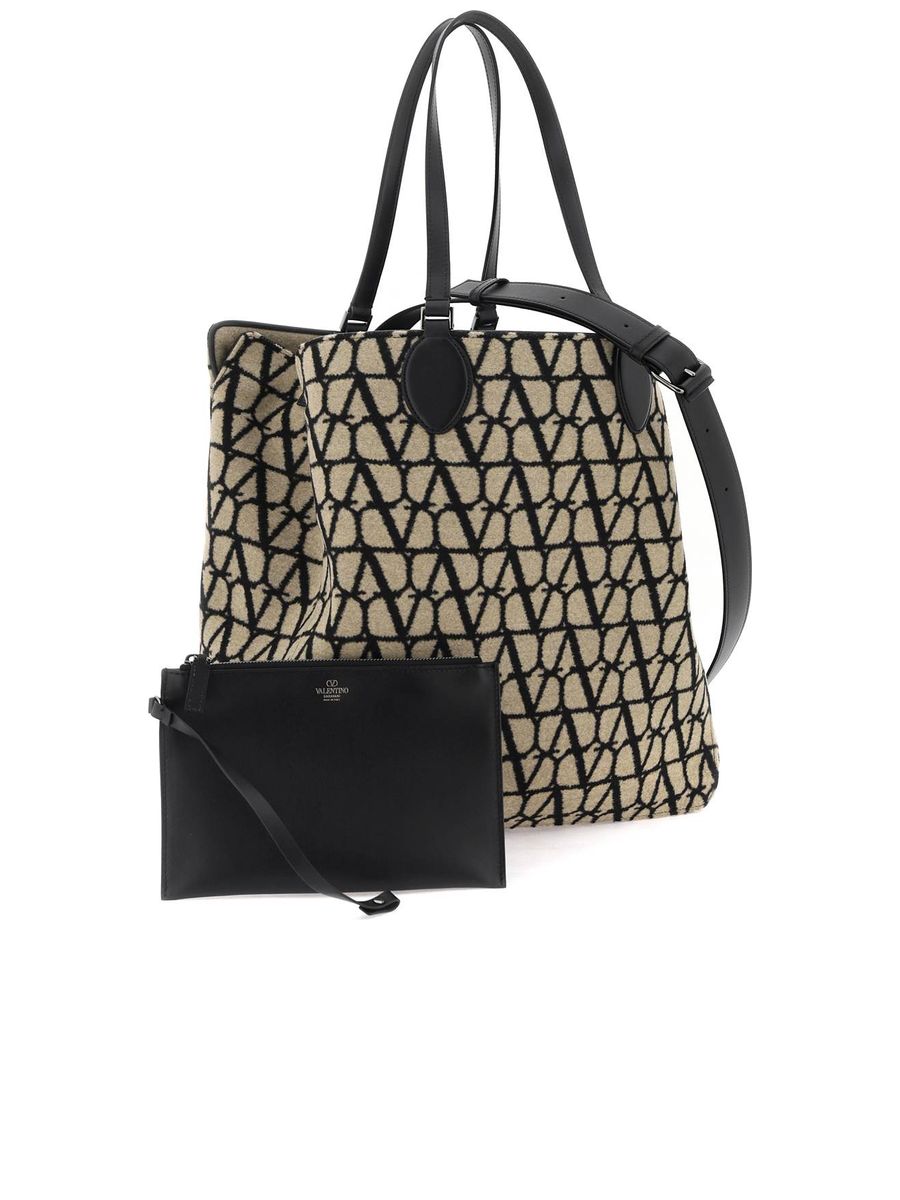 Reversible Wool Tote with Embroidered Logo and Iconographe Motif