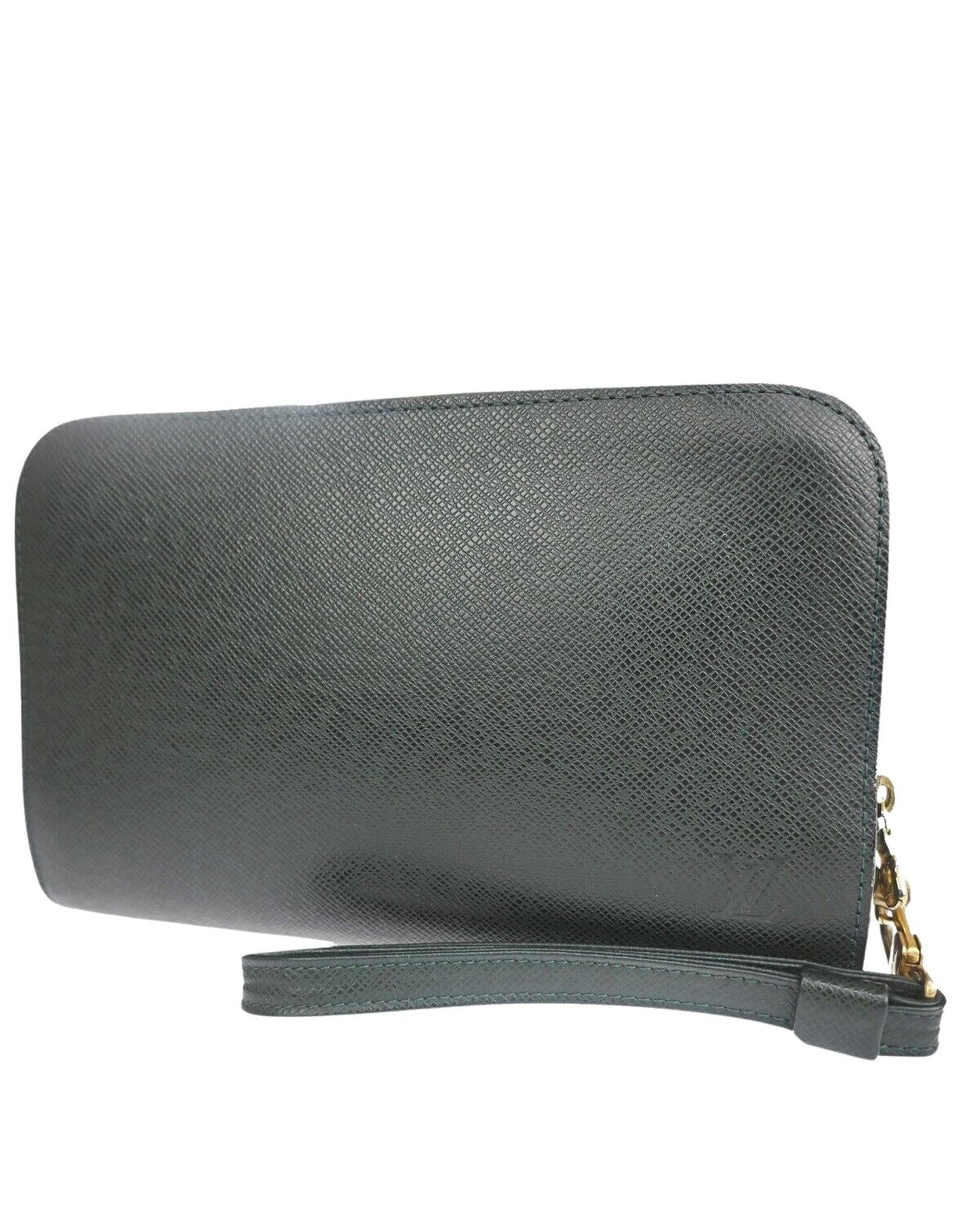 Green Leather Clutch Handbag with Gold Plating