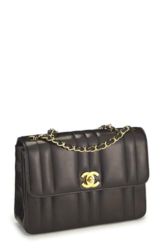 Chanel, Black Vertical Quilted Lambskin Half Flap Small, Black