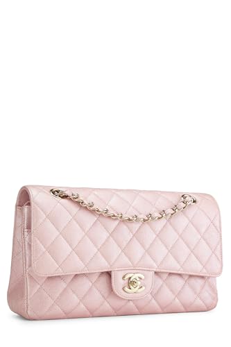 Chanel, Iridescent Pink Quilted Caviar Classic Double Flap Medium, Pink