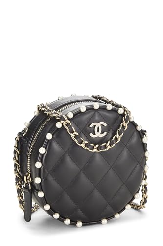 Chanel, Black Quilted Lambskin Round Classic Chain Clutch, Black