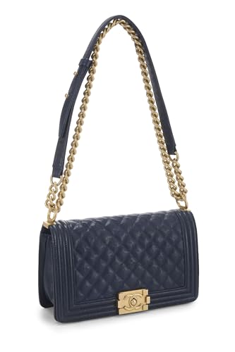 Chanel, Navy Quilted Caviar Boy Bag Medium, Blue
