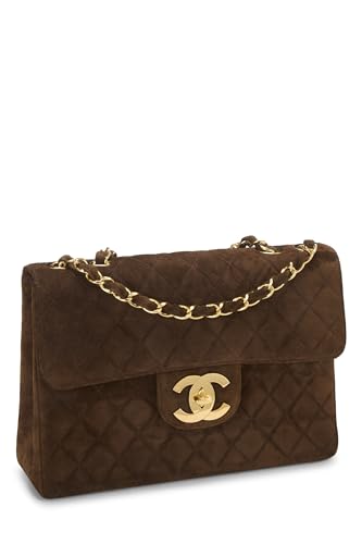 Chanel, Brown Quilted Suede Half Flap Jumbo, Brown