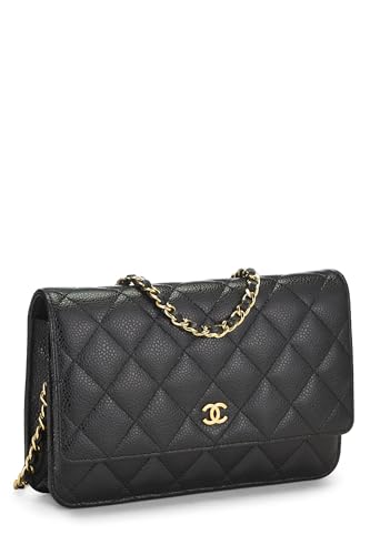 Chanel, Black Caviar Classic Quilted Wallet On Chain (WOC), Black