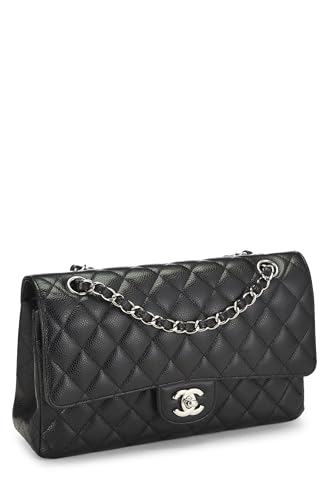 Chanel, Black Quilted Caviar Classic Double Flap Medium, Black