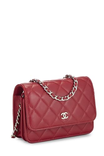 Chanel, Red Quilted Lambskin Classic Wallet On Chain (WOC) Mini, Red