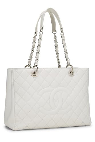 Chanel, White Quilted Caviar Grand Shopping Tote (GST), White