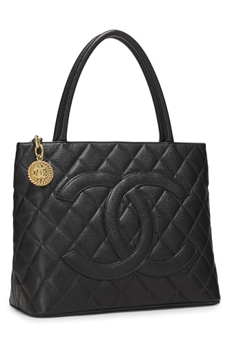 Chanel, Black Quilted Caviar Medallion Tote, Black