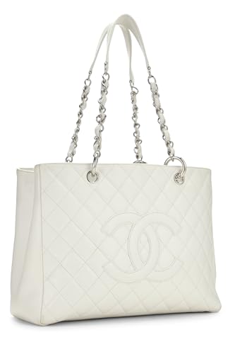 Chanel, White Quilted Caviar Grand Shopping Tote (GST), White