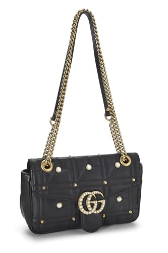 Gucci, Black Leather & Faux Pearl GG Marmont Shoulder Bag Small, Black
