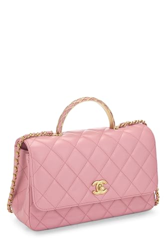 Chanel, Pink Quilted Lambskin Top Handle Rectangular Flap Small, Pink
