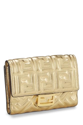 Fendi, Gold Zucca Embossed Compact Wallet, Gold