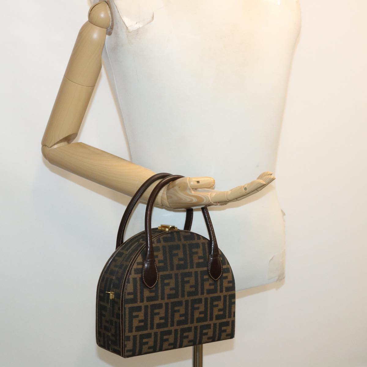 FENDI Zucca Canvas Hand Bag 2way Brown Black 32444A
