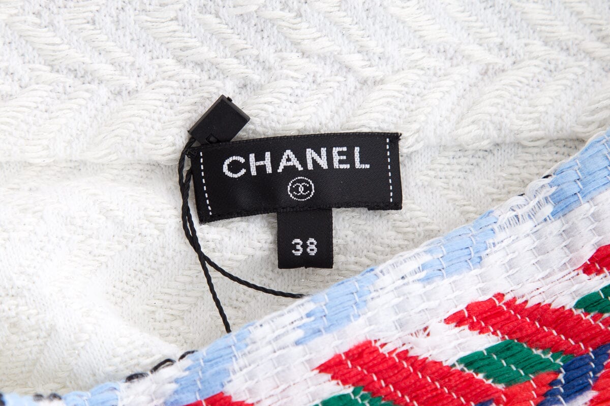 Chanel White Knit Chevron Detail Skirt SZ 38