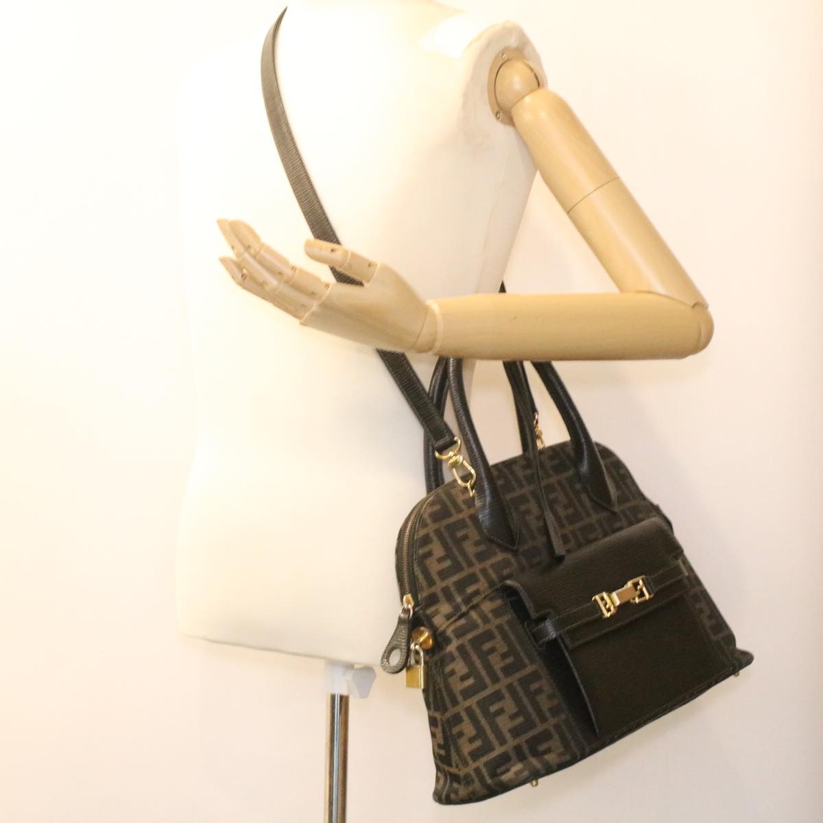 FENDI Zucca Canvas Hand Bag 2way Brown Black 35833
