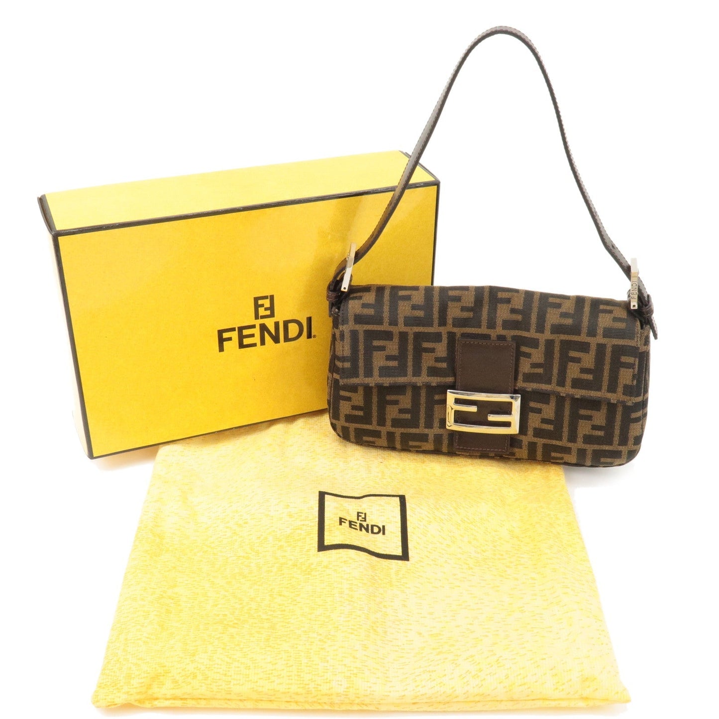 FENDI Mamma Baguette Zucca Canvas Leather Shoulder Bag 26424