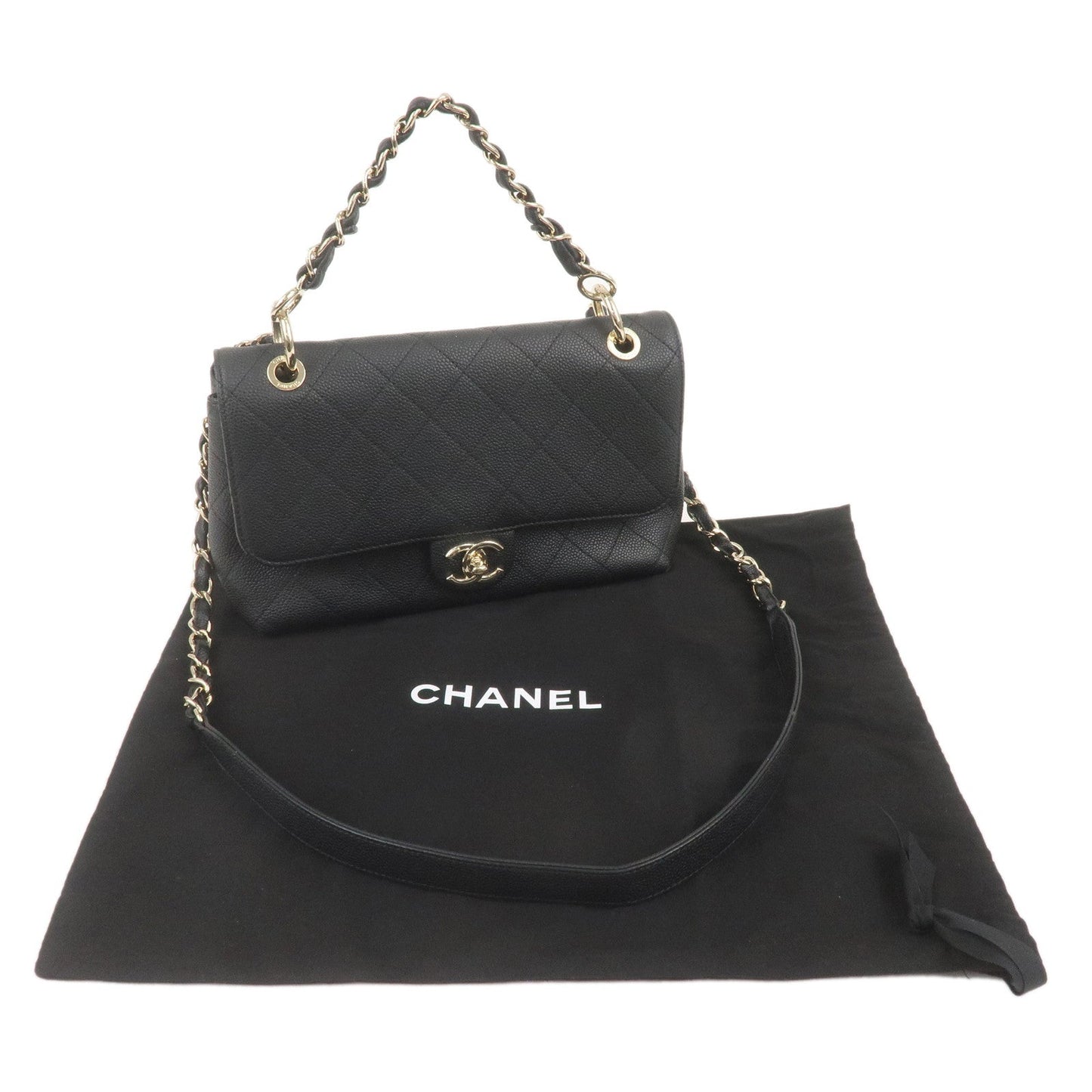 CHANEL Matelasse Caviar Skin 2Way Chain Shoulder Bag Black
