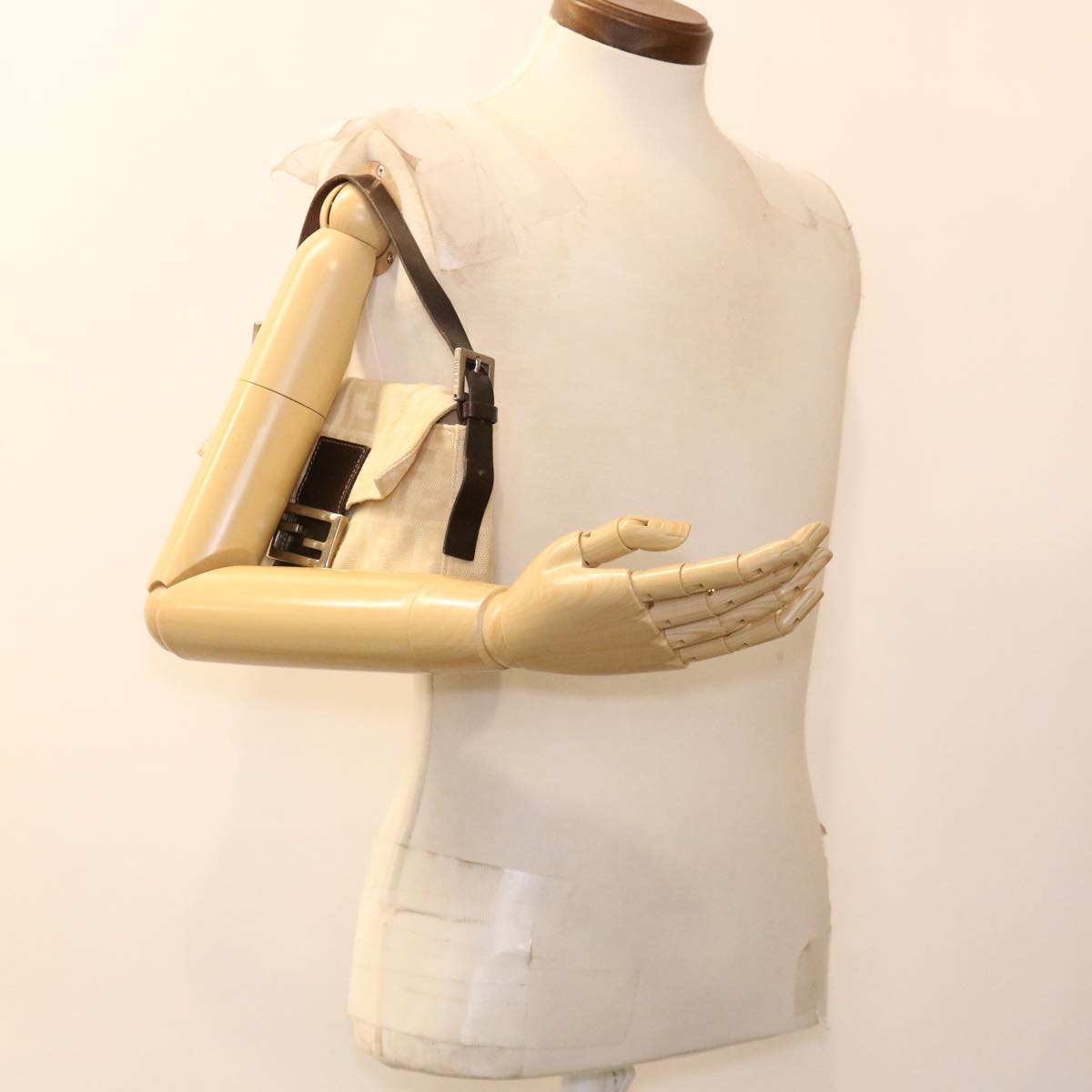 FENDI Zucca Canvas Mamma Baguette Shoulder Bag Beige 33492 26424 008 39285