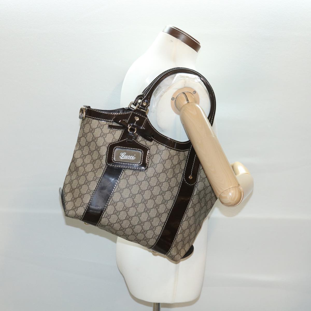 GUCCI GG Canvas Hand Bag PVC Leather Beige 203521 39387