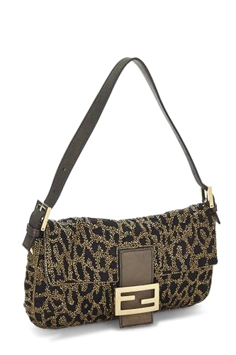 Fendi, Gold & Brown Embellished Beaded Baguette, Brown