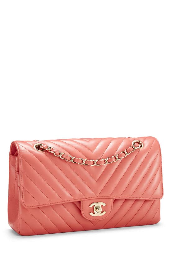 CHANEL, Pink Chevron Lambskin Classic Double Flap Medium, Pink