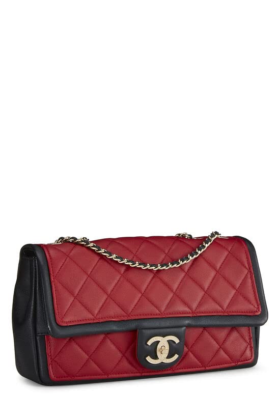 CHANEL, Red & Black Quilted Lambskin Graphic Flap Medium, Red
