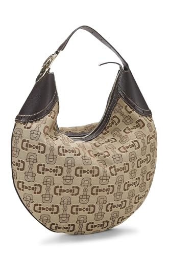 Gucci, Brown Horsebit Canvas Hobo, Brown
