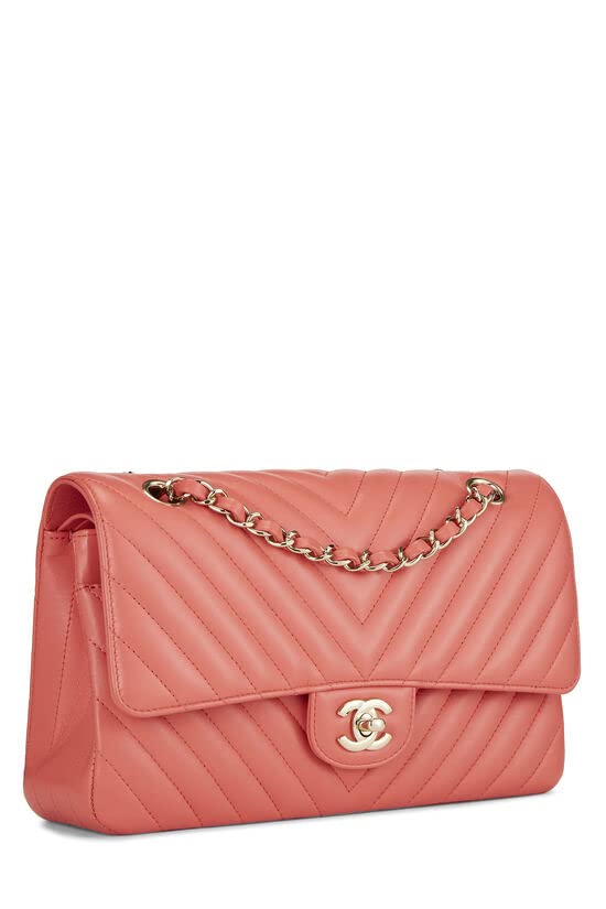CHANEL, Pink Chevron Lambskin Classic Double Flap Medium, Pink
